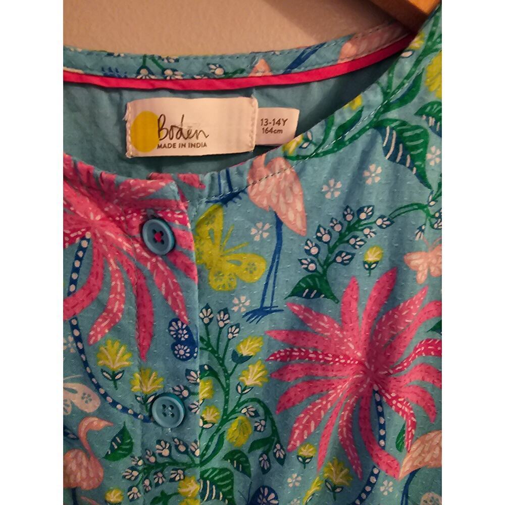 Boden flamingo tropical print girls romper ruffle hem sz 13/14 youth K98 - Picture 4 of 7